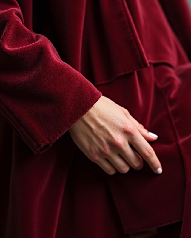 High fashion editorial still showing velour textures
