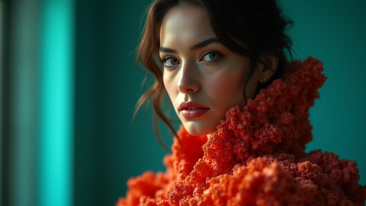 Cinematic still featuring intricate textile designs