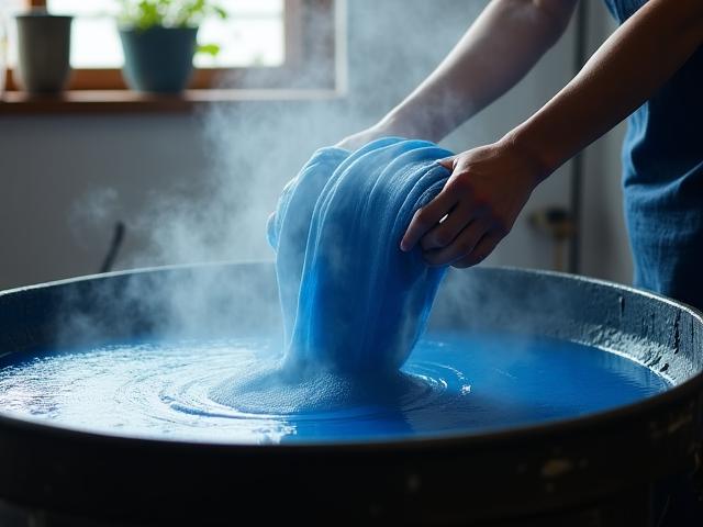 Artisan working with Japanese indigo dye