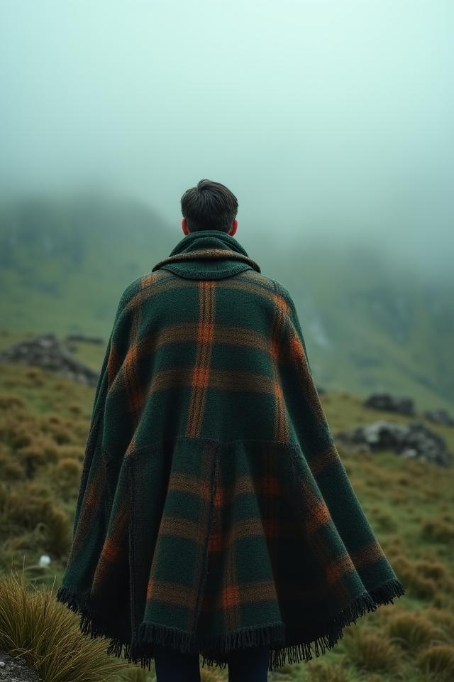 Highland landscape with traditional tartan textiles