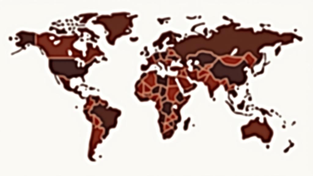 Graphic stylized map showing textile regions of the world